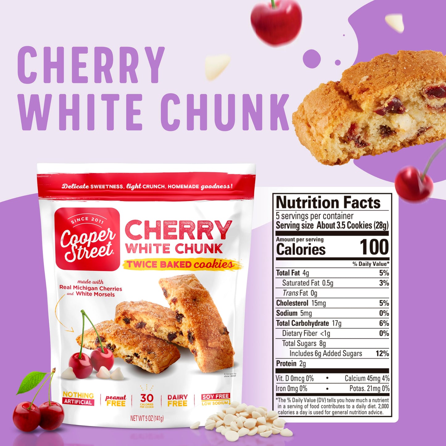 Cooper Street Cookies Twice Baked Italian Biscotti Cookies - Lemon Blueberry, Orange Cranberry and Cherry White Chunk | Crispy,