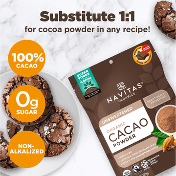 Navitas Organics Cacao Powder, Regenerative Organic Certified, Non-GMO, Fair Trade, Gluten-Free, 8oz. Bag, 15 Servings