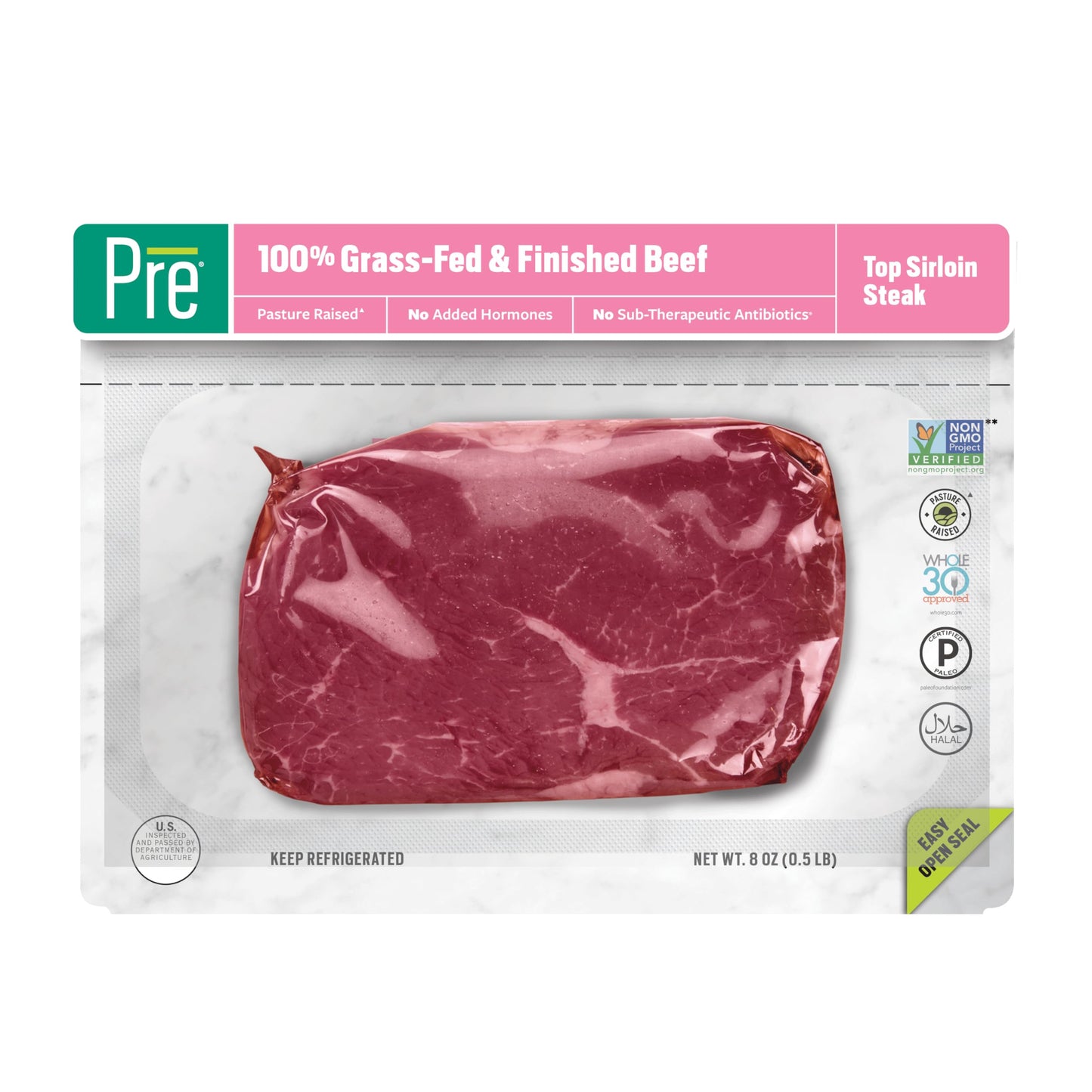 Pre, Beef Top Sirloin Steak, Grass-Fed, Pasture-Raised | 0.5 lbs.