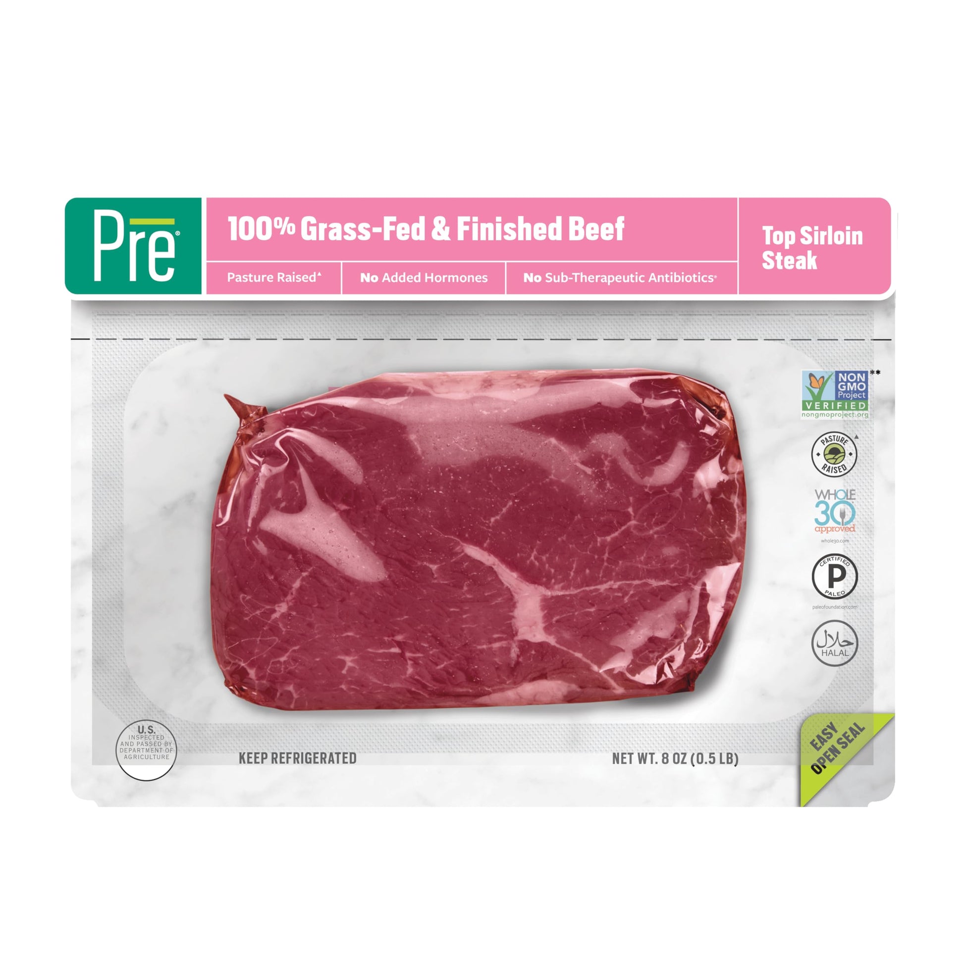 Pre, Beef Top Sirloin Steak, Grass-Fed, Pasture-Raised | 0.5 lbs.
