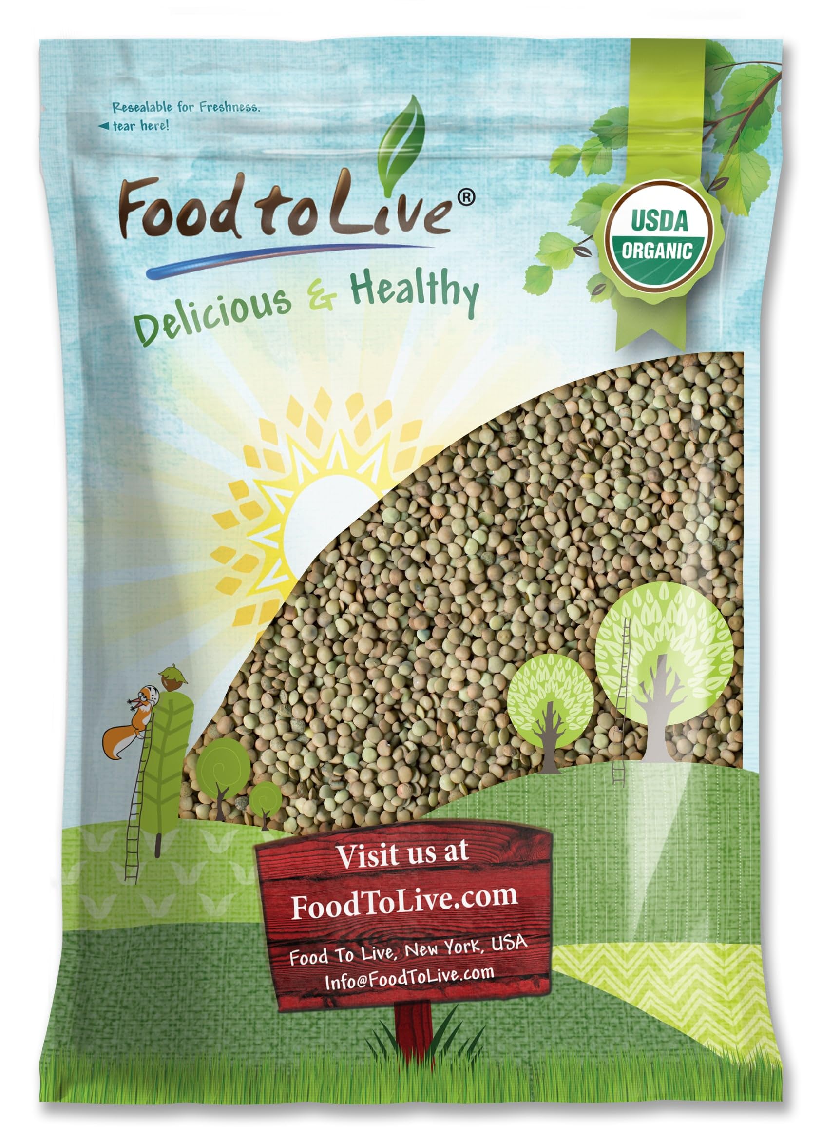 Food to Live Organic Whole Green Lentils, Non-GMO, Vegan, 10 Pound Pack