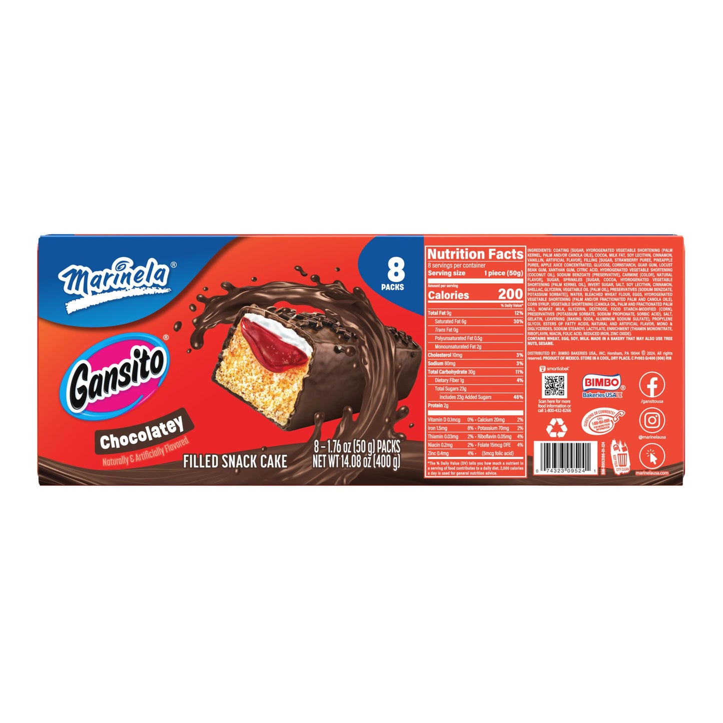 Marinela Gansito Strawberry and Crme Filled Snack Cakes | 1 pack (8 count)