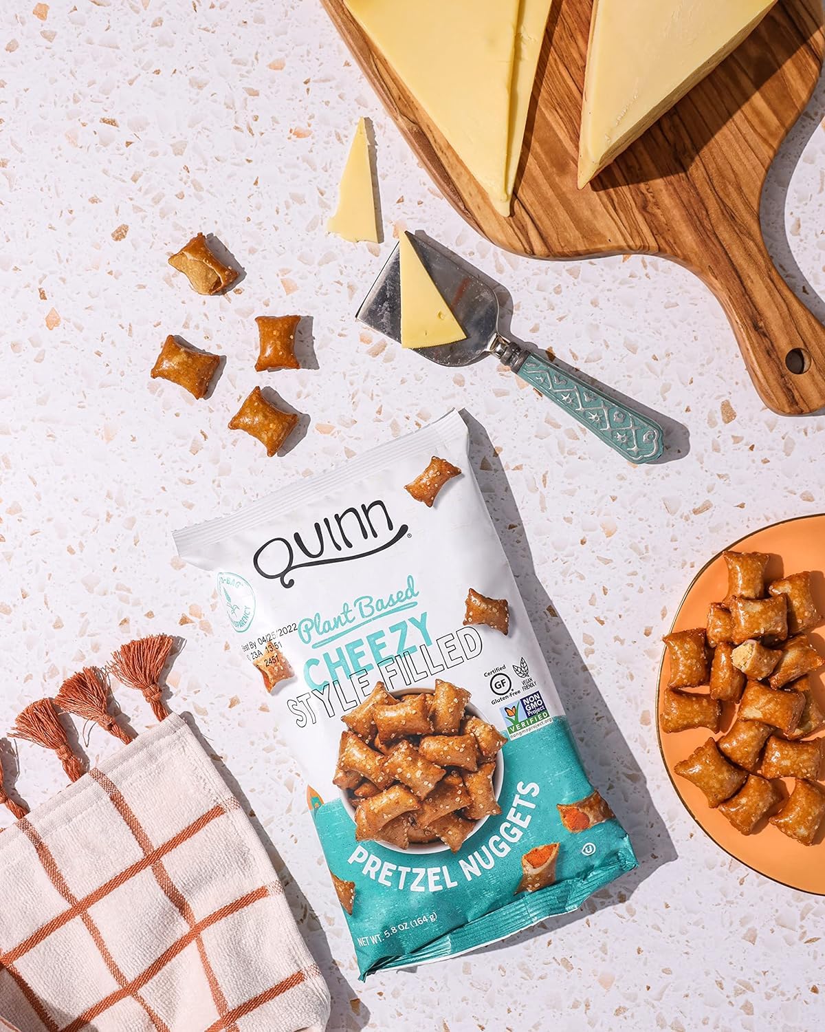 Quinn Cheddah Cheezy Filled Pretzel Nuggets - Made with Real Ingredients, Whole Grain Sorghum, Sea Salt, Vegan, Gluten Free, Dai