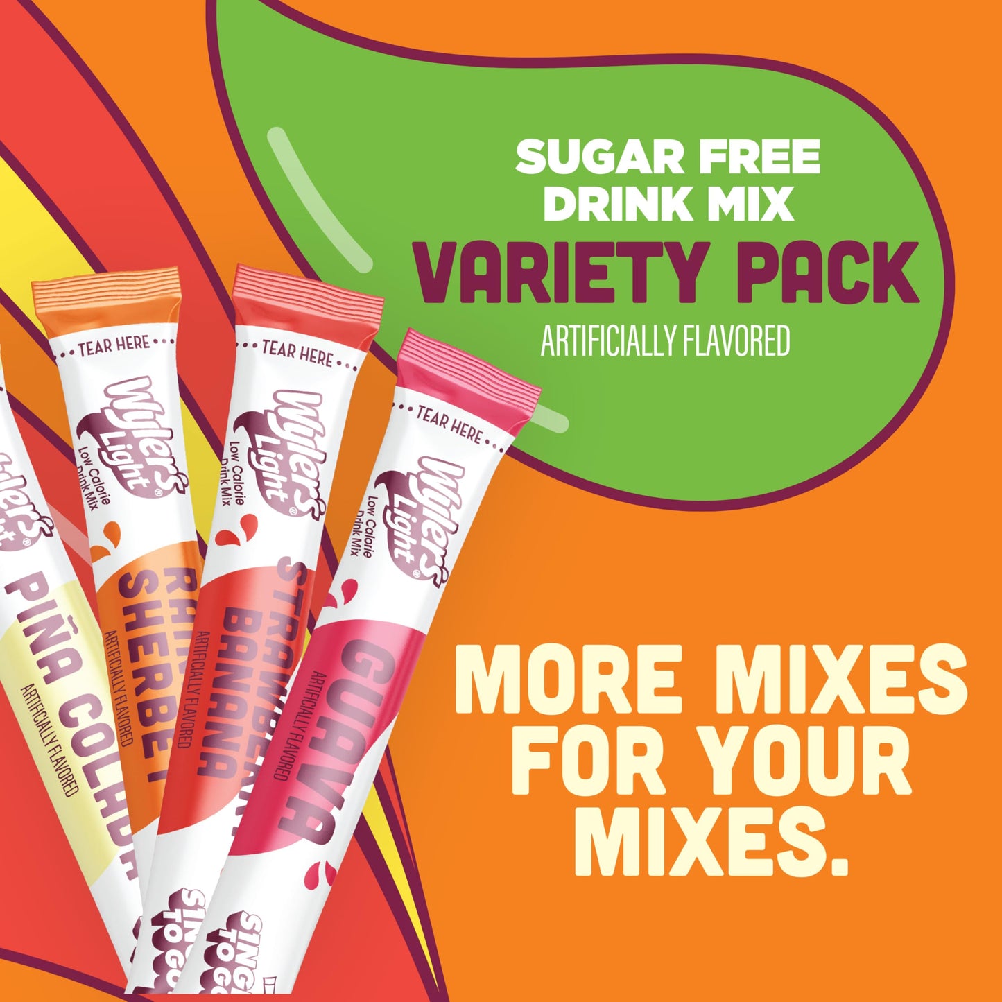 Wylers Light Island Flavors Variety Pack, Singles To Go Sugar Free Drink Mix, Low Calorie Water Enhancer, 30 Sticks, Pia Colada,