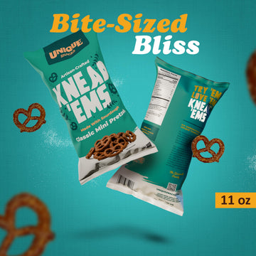 Unique Snacks Knead Ems Sourdough Mini Pretzels, Artisan Vegan Snack, Non-GMO, Kosher, 11 oz Bags, 3 Pack