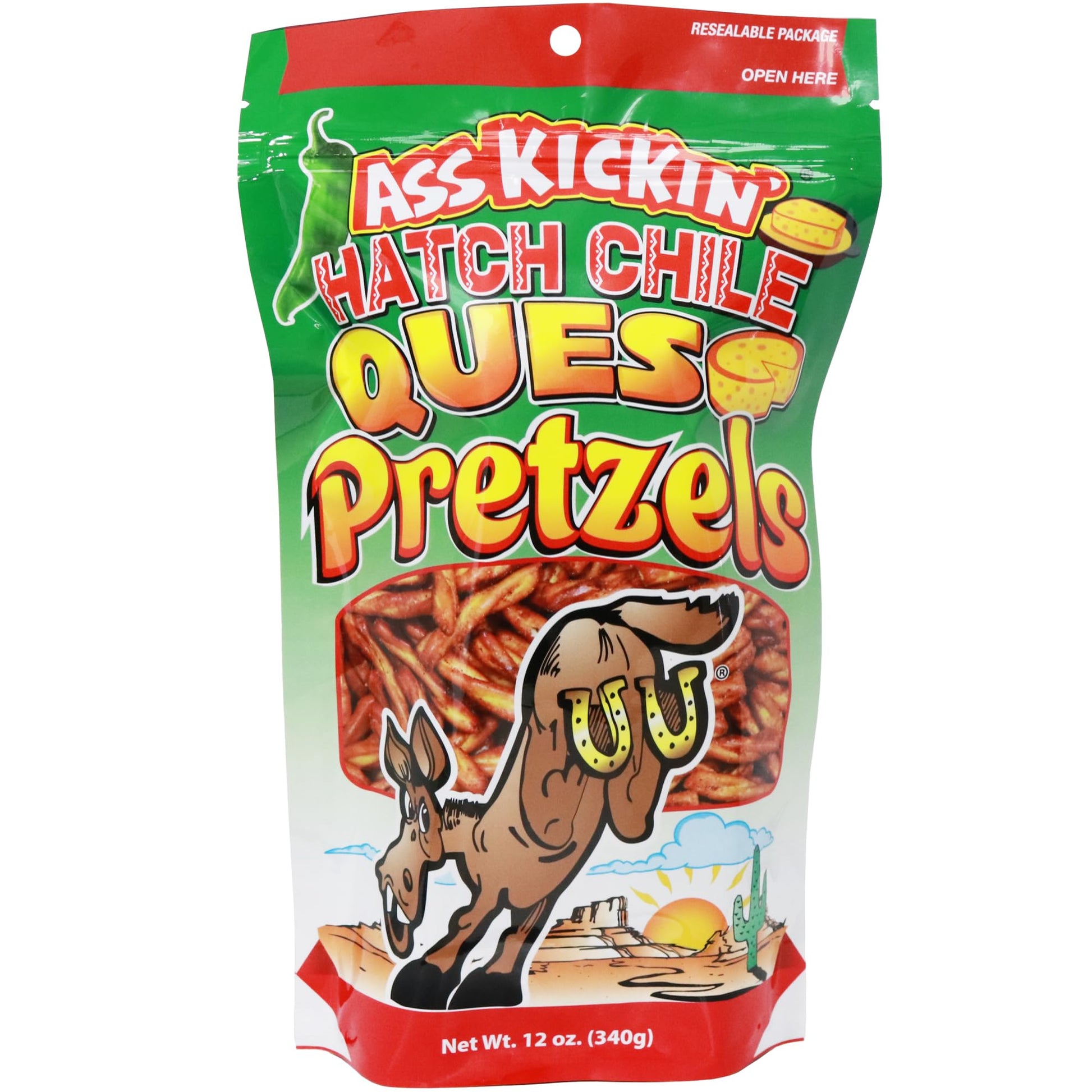 ASS KICKIN Pretzels 12 Ounce Size Flavor Pack Seasoned Pretzel Twists (12oz, Hatch Chile Queso)