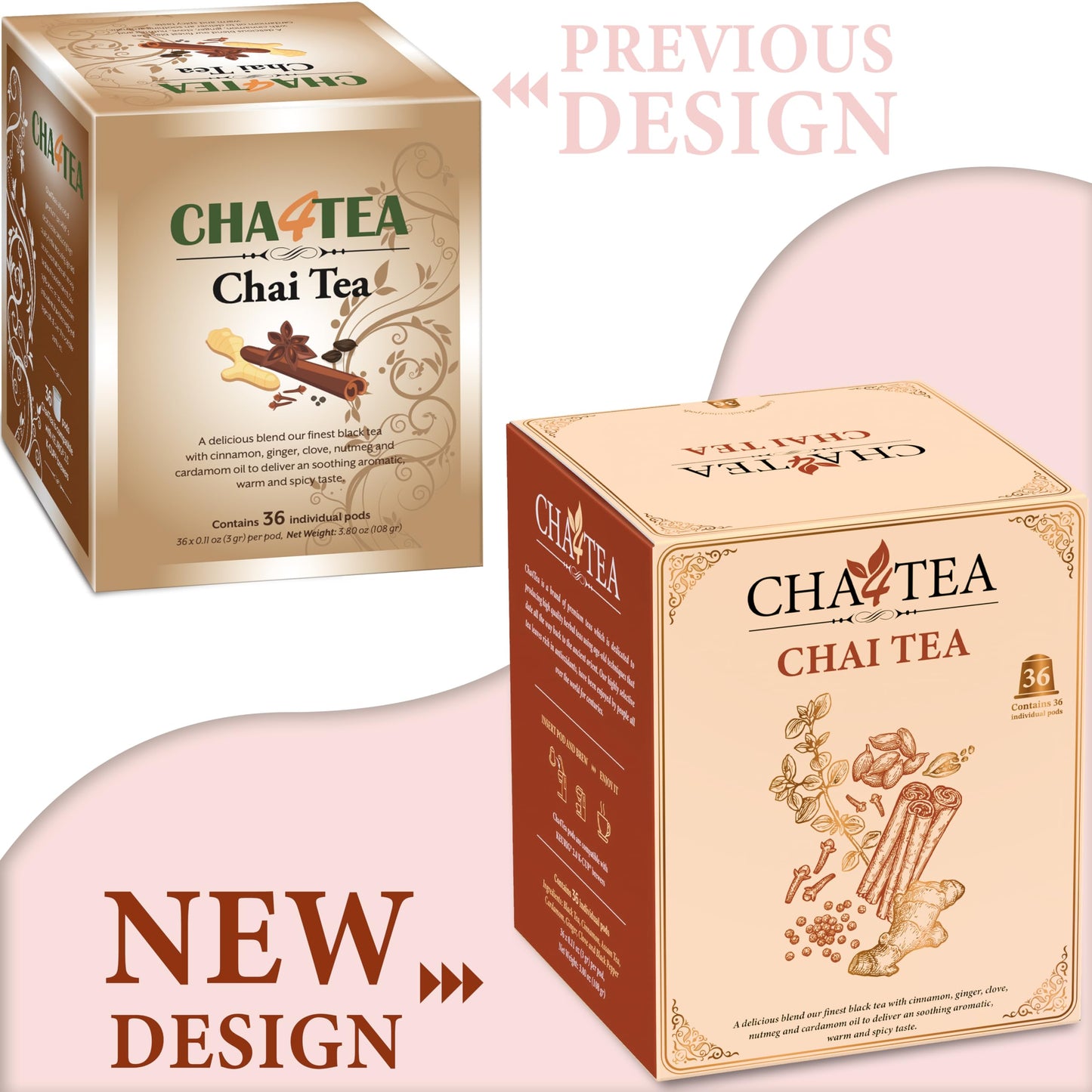 Cha4TEA Chai Black Tea Pods for Keurig K-Cup malt-inspired, 36 Count, Model TE-008-1