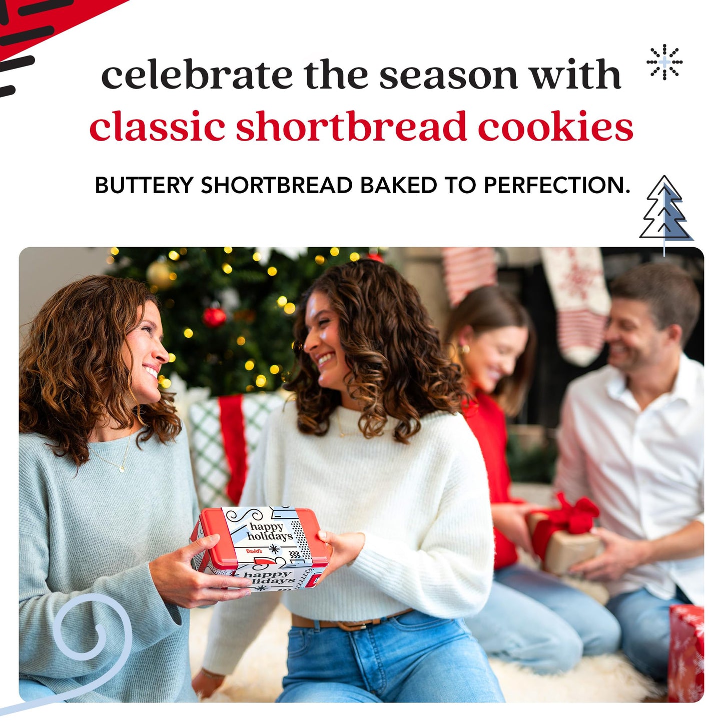 David’S Cookies Shortbread Cookies In Happy Holidays Gift Tin – Festive Holiday Cookie Sampler Gift Box For Christmas & Family Gatherings – Mini Scottish Butter And Chocolate Chip Shortbread