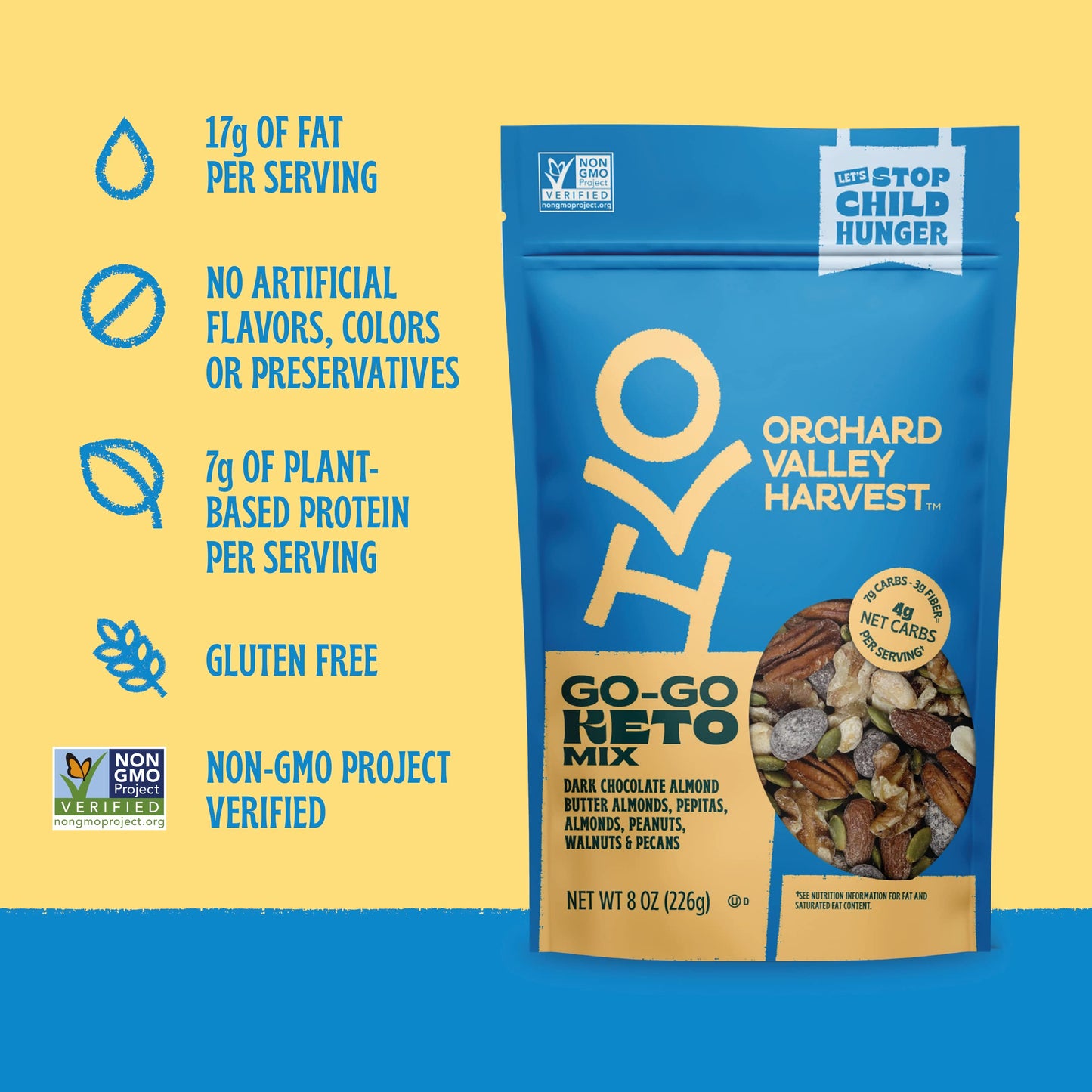 Orchard Valley Harvest Go Go Keto Mix, 8 oz (Pack of 1), Dark Chocolate Almond Butter Almonds, Pepitas, Almonds, Peanuts, Walnut