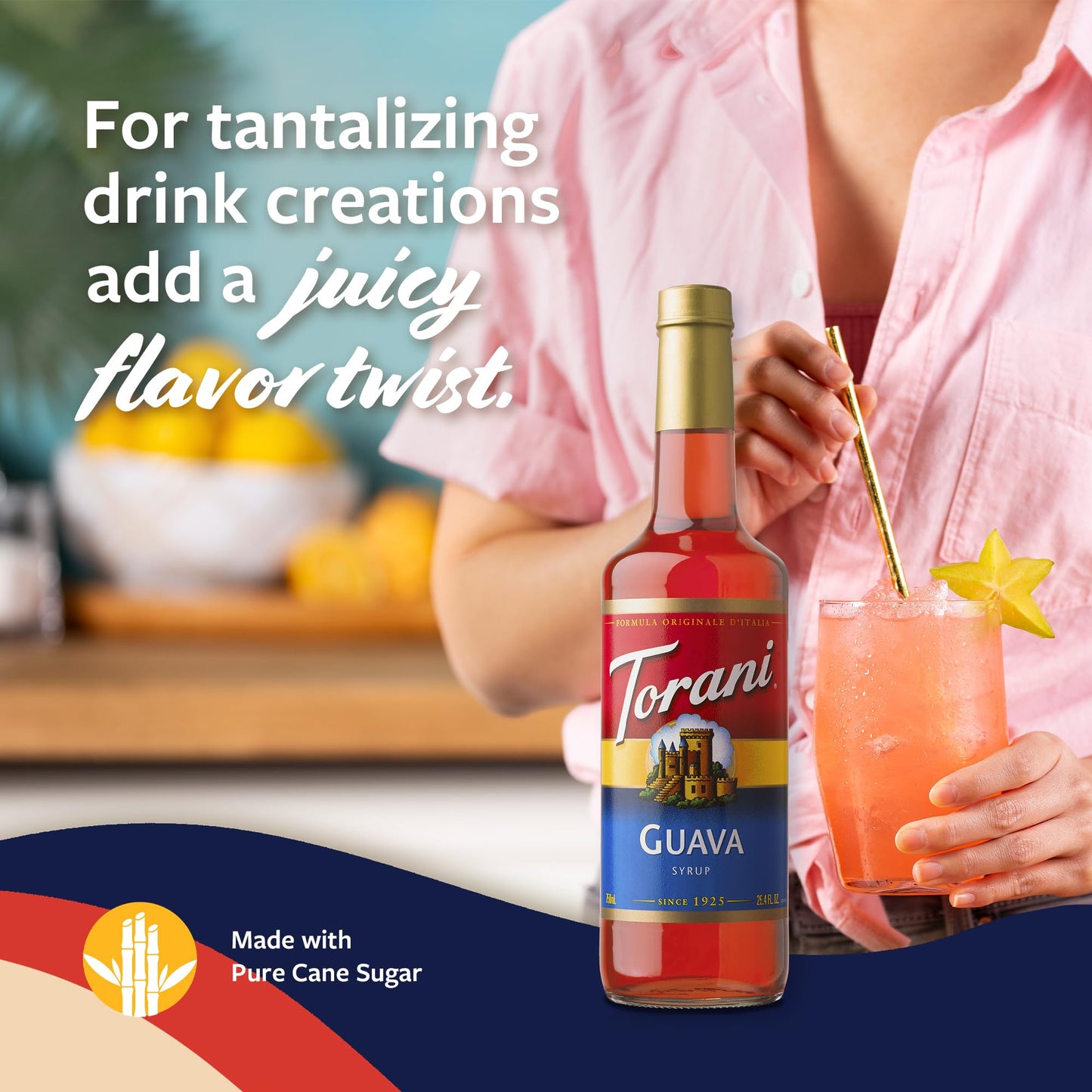Torani Guava Syrup For Drinks, Flavoring For Iced Tea, Lemonade, Sodas, And Cocktails, Glass Bottle With Pump Included, 25.4 Fl