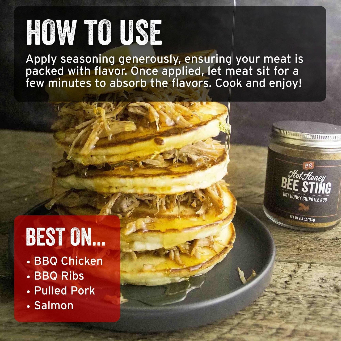 PS Seasoning Bee Sting Hot Honey Chipotle BBQ Rub, Sweet & Spicy Flavor, 6.8 oz
