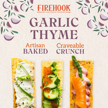 Firehook Garlic Thyme Crackers - Artisan Baked, Craveably Crunchy, Baked with Mediterranean Garlic & Thyme - Organic, Non-GMO, K