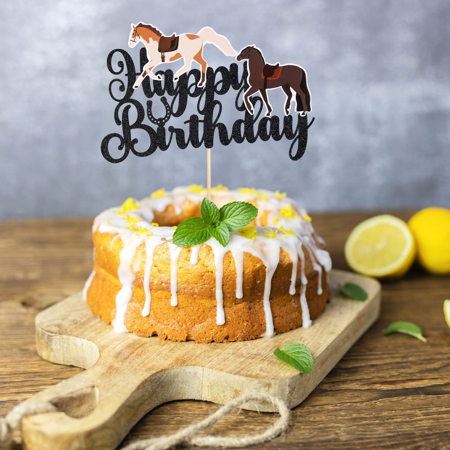 Gyufise 1Pcs Horse Happy Birthday Cake Topper Glitter Animal Horse Cake Pick For Equestrian Theme Baby Shower Kids Boys Girls Bi