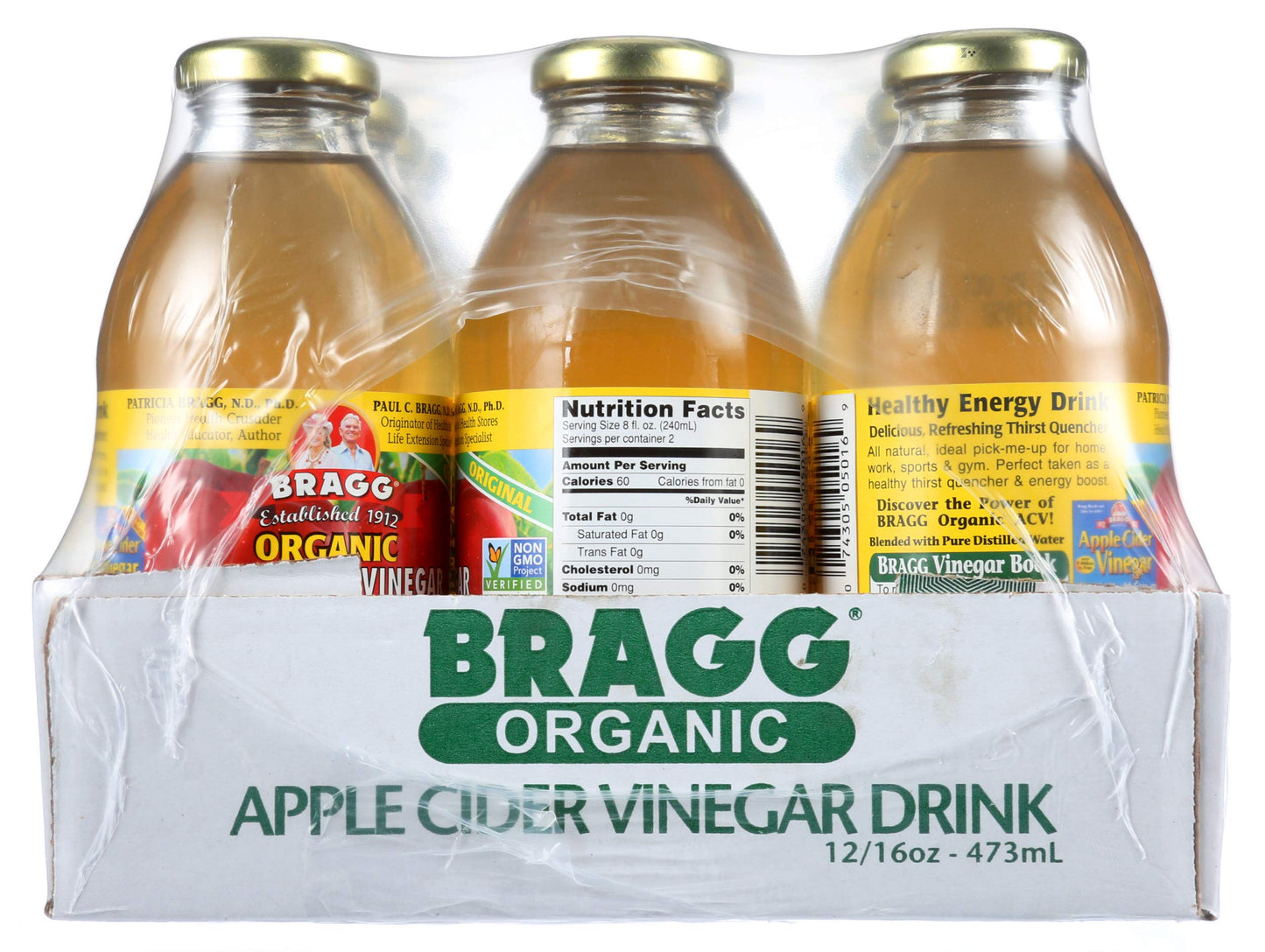 Bragg Organic Apple Cider Vinegar Drink with Honey, 16 Fl Oz, Pack of 12, Model KTS-1865