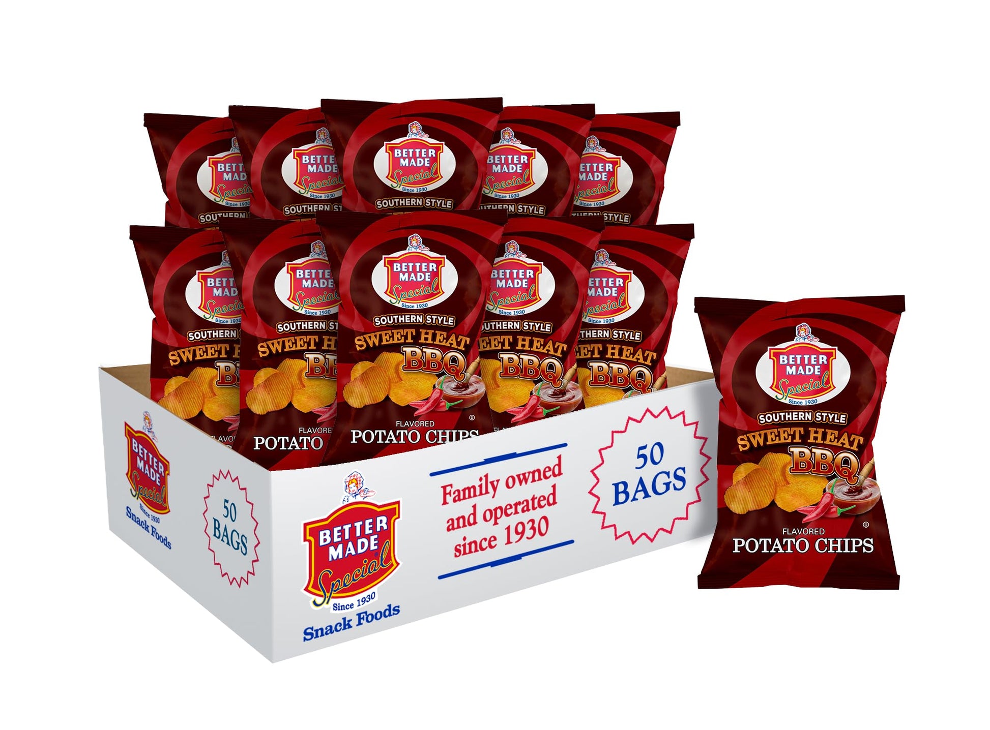 Better Made BBQ Barbecue Potato Chips - Sweet, Red Hot, Honey, Sweet Heat - Snacks - Family Owned Since & Operated (SWEET HEAT B