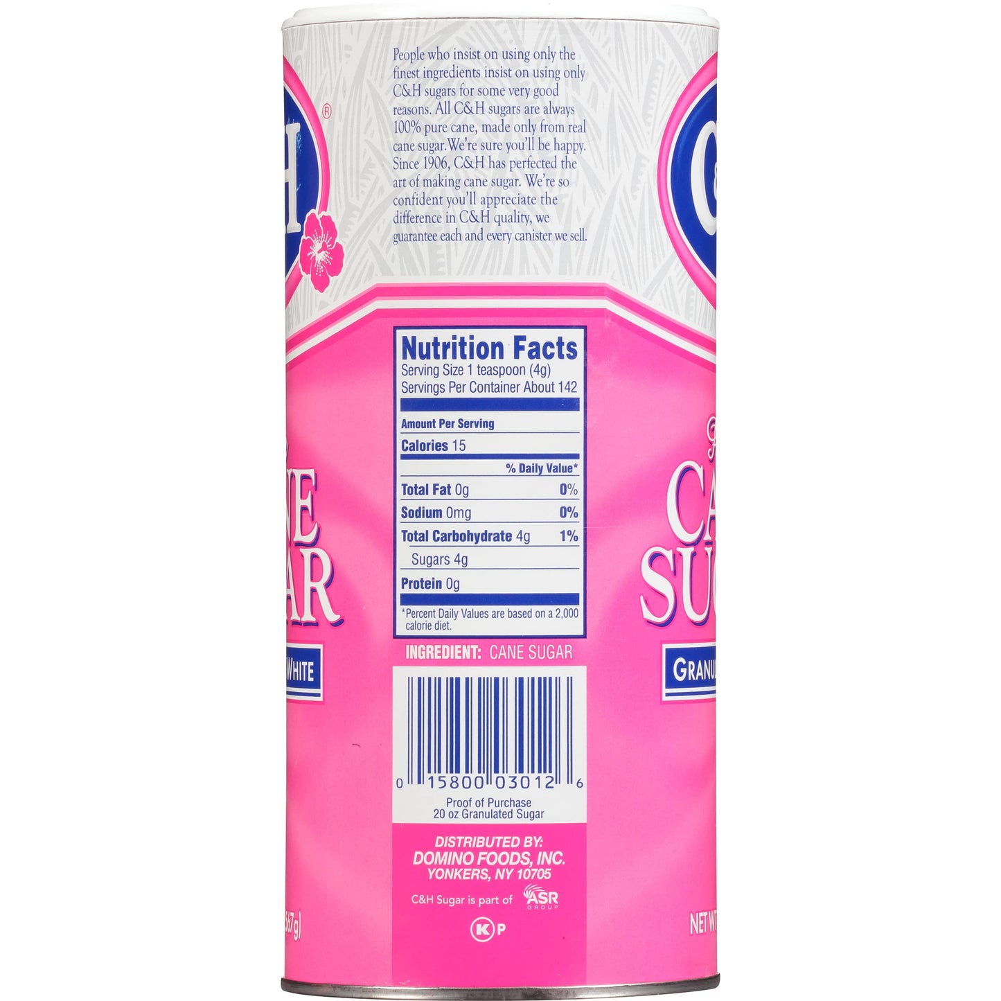 C&H Premium Pure Cane Granulated Sugar, 20 Oz Canister (Pack Of 3)