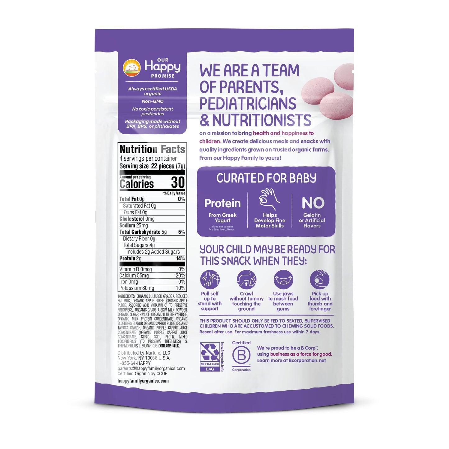 Happy Baby Organics Baby Snacks, Greek Yogis, Freeze Dried Yogurt &Veggie Fruit Snacks, Gluten Free Snack For Babies 9+ Months,