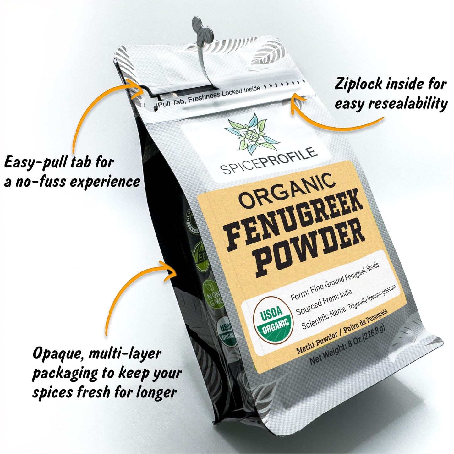 Spice Profile USDA Organic Fenugreek Powder, Lab Tested, Resealable 8 oz Pouch, Methi Ground, Polvo de Fenogreco