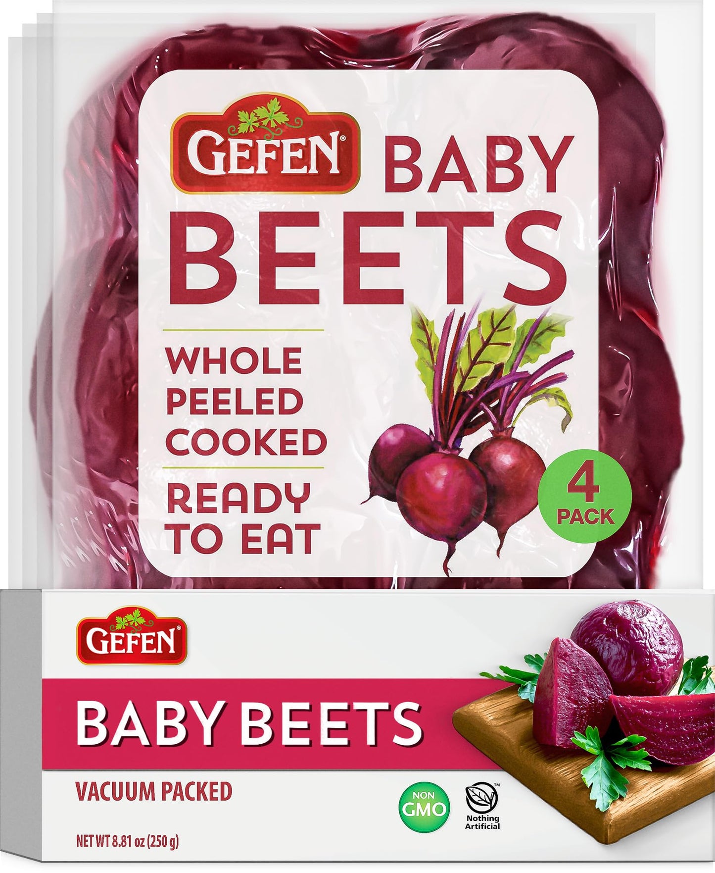Gefen Red Baby Beets, 8.8 oz (4 Pack) | Whole, Peeled and Cooked | Ready to Eat | Salad Ready