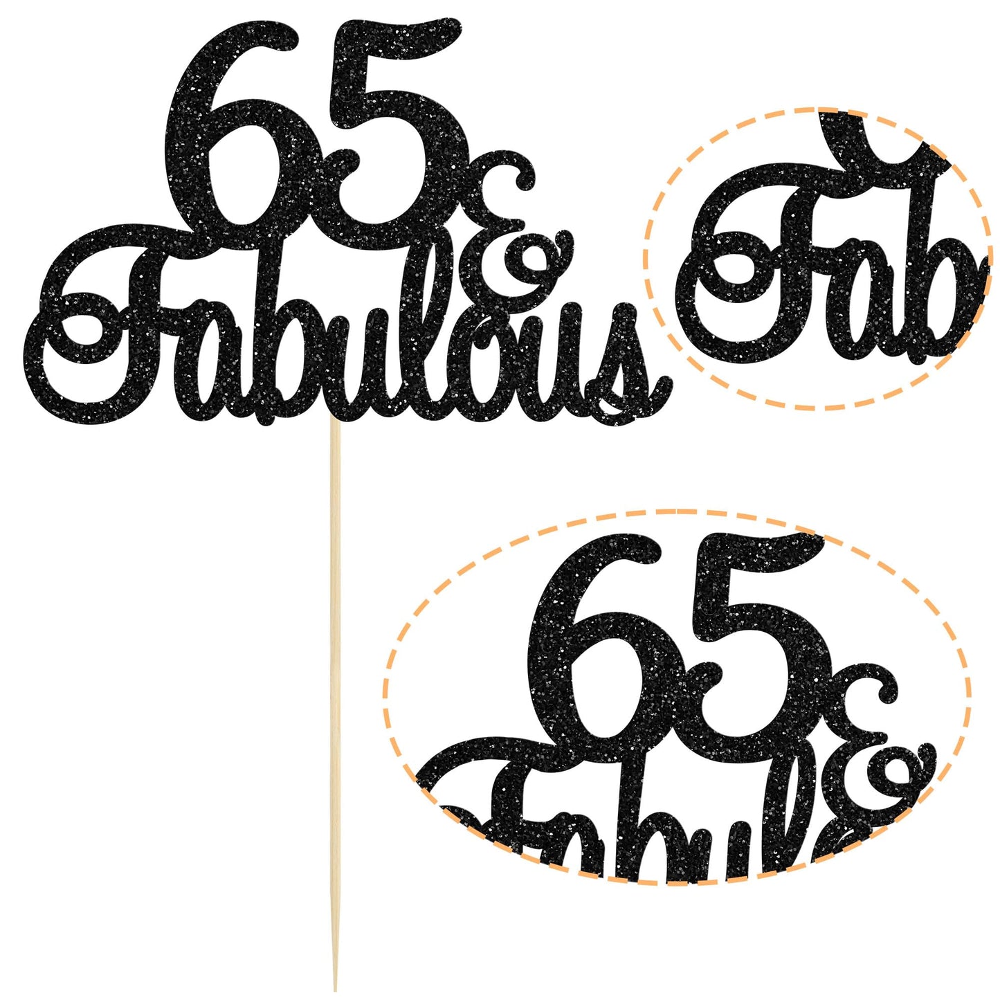 Gyufise 1Pcs 65 & Fabulous Cake Topper Black Glitter Sixty Five And Fabulous Cake Toppers Happy 65Th Birthday Cake Pick For 65Th