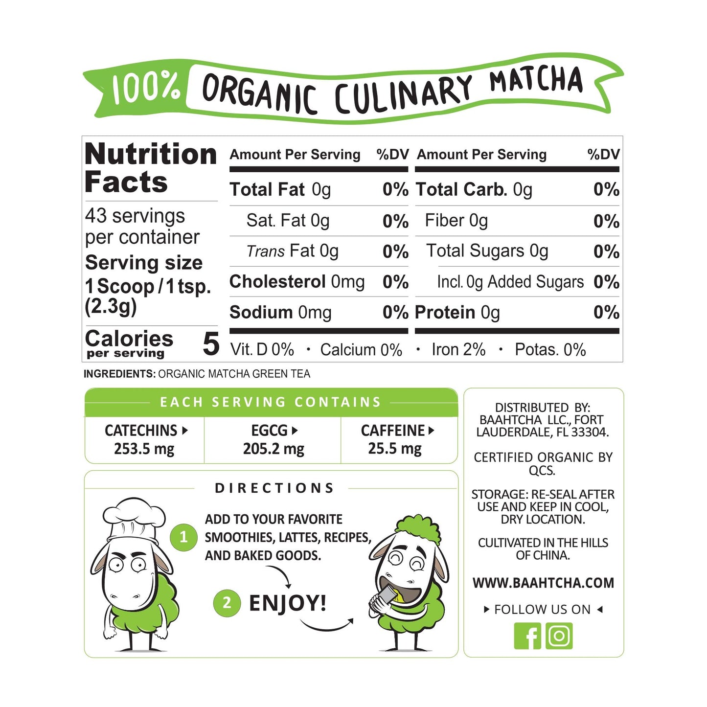 BAAHTCHA Organic Matcha Green Tea Powder - Culinary Grade, Vegan, Keto Friendly, 100g (3.52 oz)