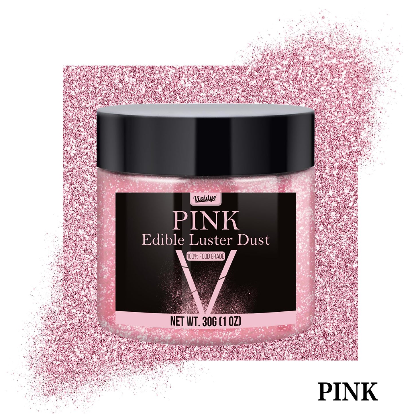 Vividye Edible Glitter Powder - Pink Luster Dust for Drinks & Baking, 30g