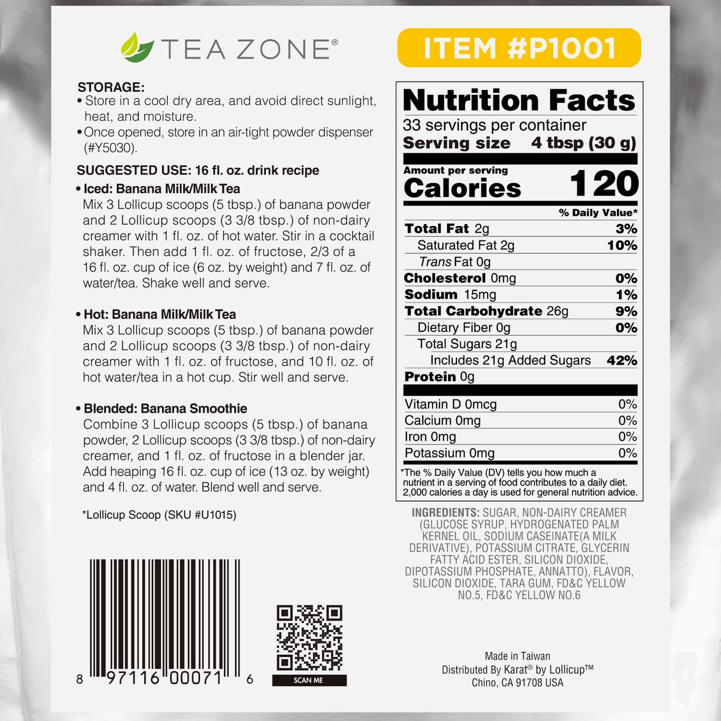 Tea Zone 2.2 Lb Banana Flavor Powder