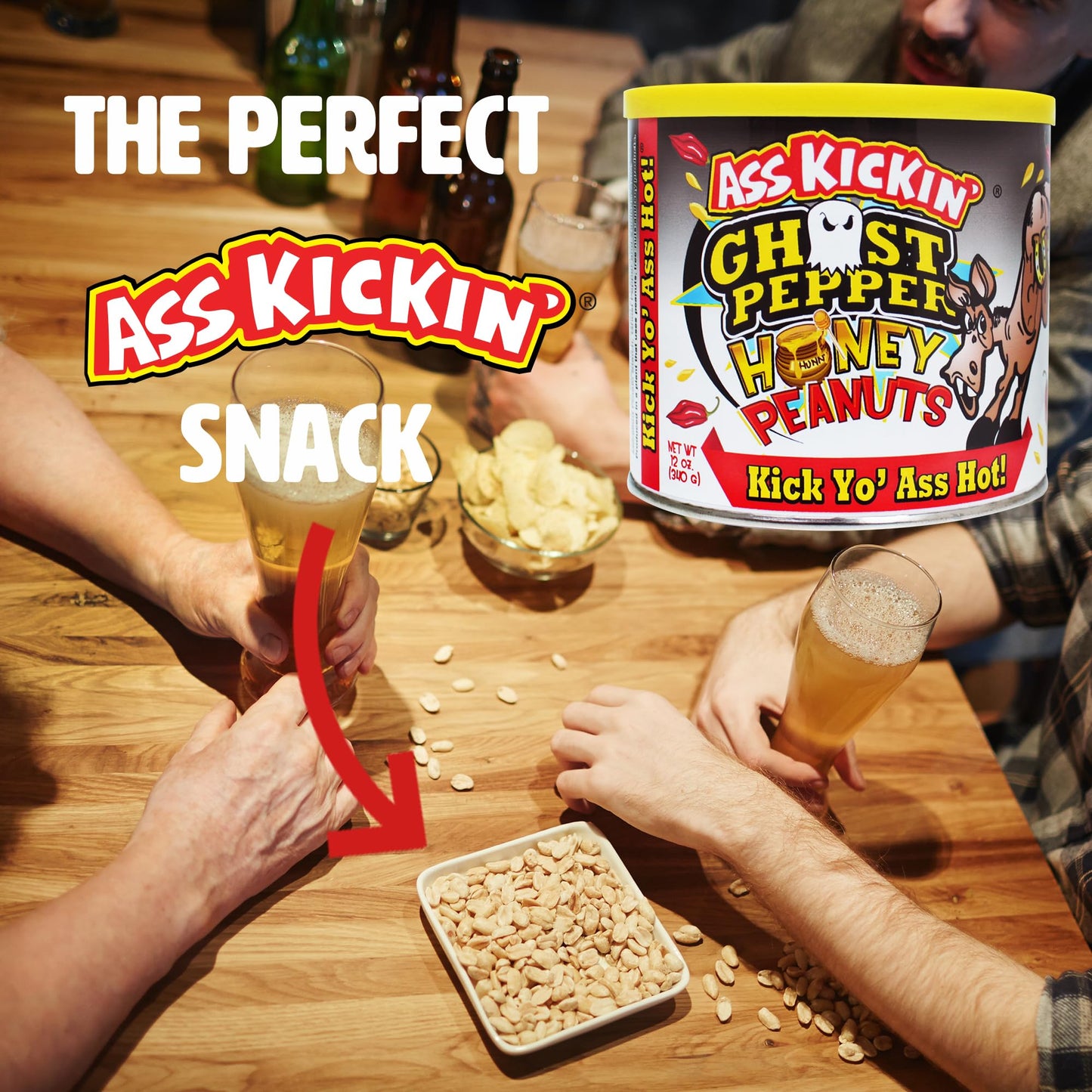 ASS KICKIN Ghost Pepper Spicy Hot Peanuts - 12oz Gourmet Snack - Model AK869