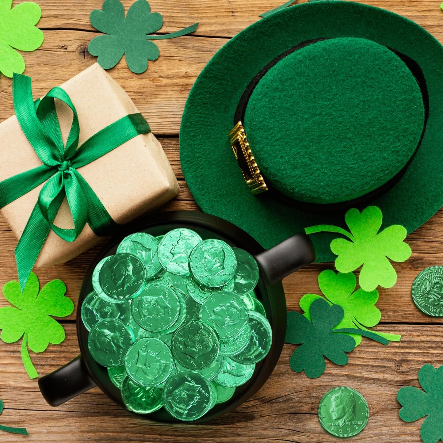 Albert Premier Belgian Chocolate Coins Bulk Pack - Approx. 110 Green Foil Wrapped Milk Chocolate Coins Candy For Party Favors, G