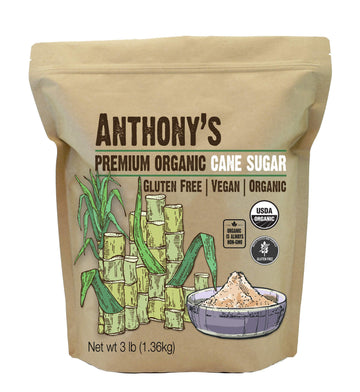 Anthony'S Organic Cane Sugar, 3 Lb, Granulated, Gluten Free & Non Gmo
