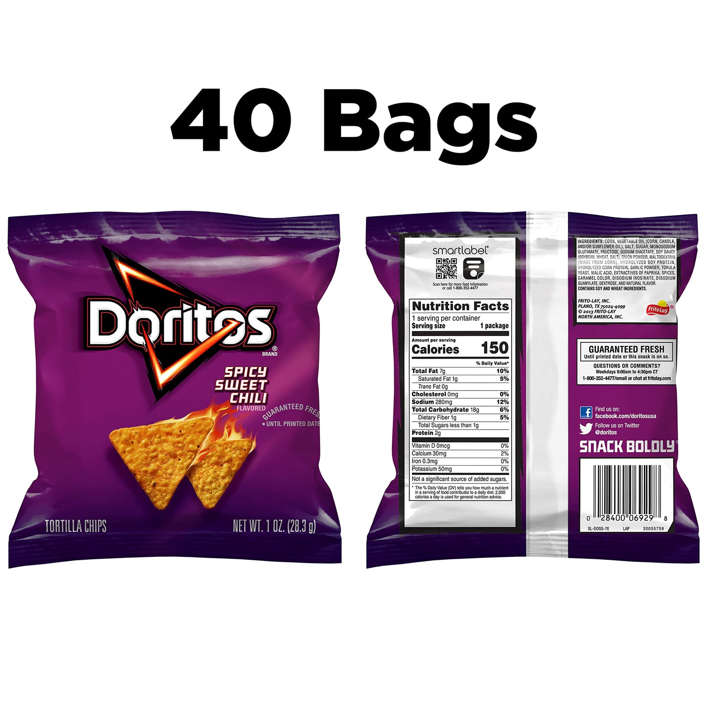 Doritos Flavored Tortilla Chips, Spicy Sweet Chili, 1 Ounce (Pack Of 40)