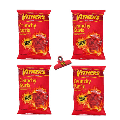 Vitners Sizzlin Hot Cheese Crunchy Curls A Chicago Original 4-3oz Bags
