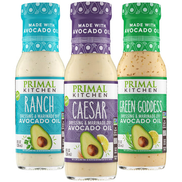 Primal Kitchen Ranch Dressing, Caesar Dressing, and Green Goddess Dressing & Marinade, Made with Avocado Oil, 8 Fluid Ounces, Va