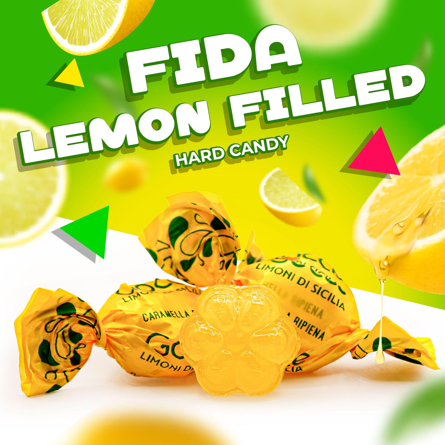 Italian Lemon Candy from Italy | 1 Pound Bag | Approx. 75 Count | Gocce Limoni Di Sicilia | Individually Wrapped Filled Lemon Drops Hard Candy | Citrus Candies