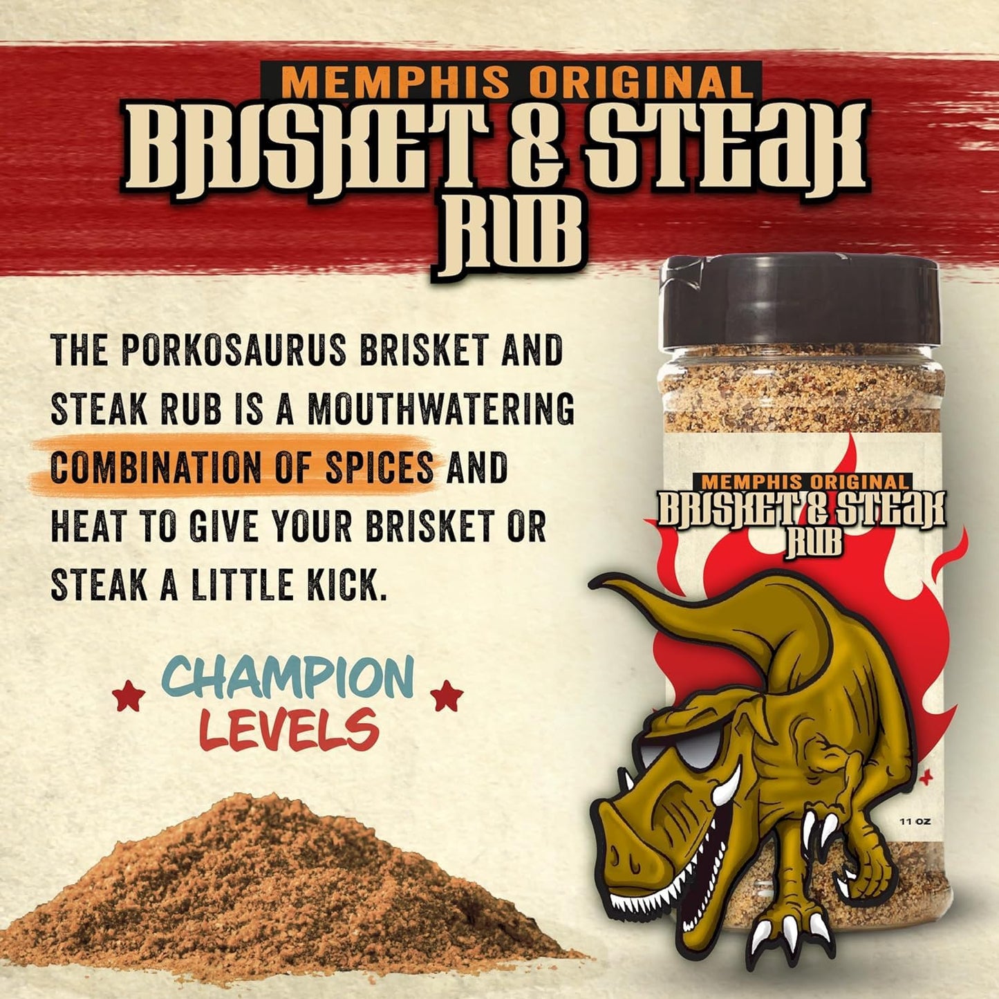 Porkosaurus Brisket & Steak Seasoning Blend, 6.3 Oz - World Champion Dry Rub for smoky aroma and Grilling