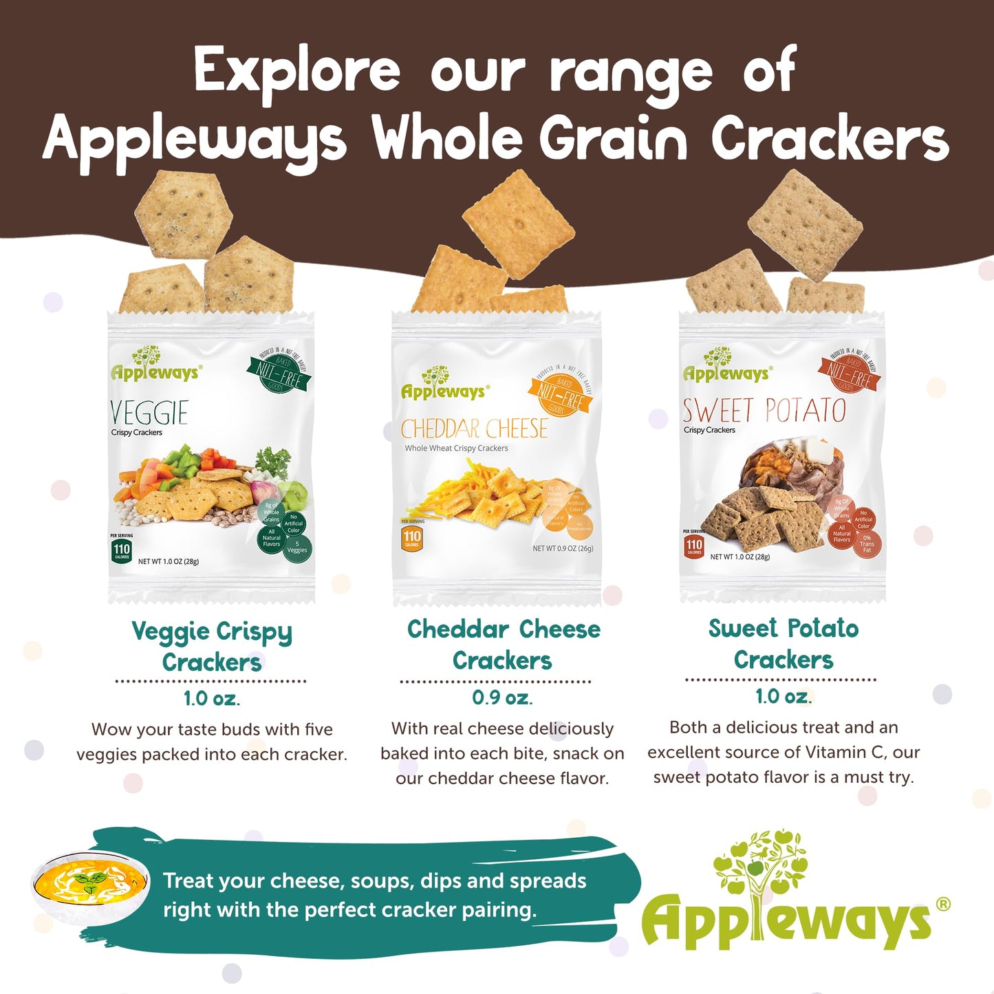 Veggie Crispy Crackers, All-Natural Individually Wrapped Whole Grain Healthy & Crispy Vegetable Crackers, Made in USA, 108 Count
