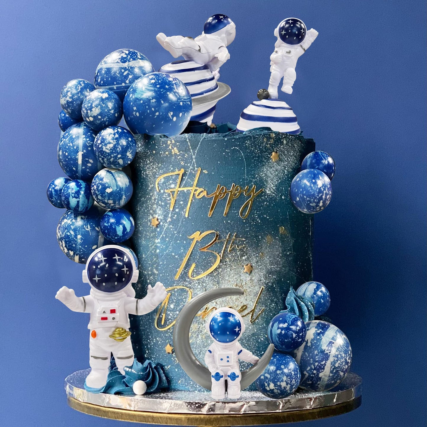 Astronaut Figurines Space Cake Toppers Blue Star Ball Cake Toppers For Space Theme Party Kids Birthday Party Baby Shower Supplie