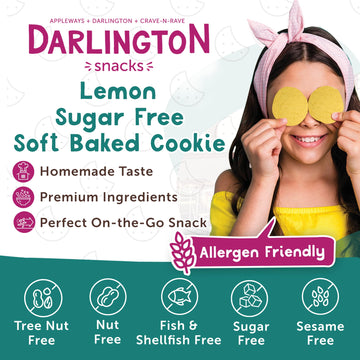 Darlington Snacks Soft Baked Sugar Free Lemon Cookies, Sugar-Free Soft Lemon Cookies, 100% Nut Free Cookies Lemon Dessert, Made