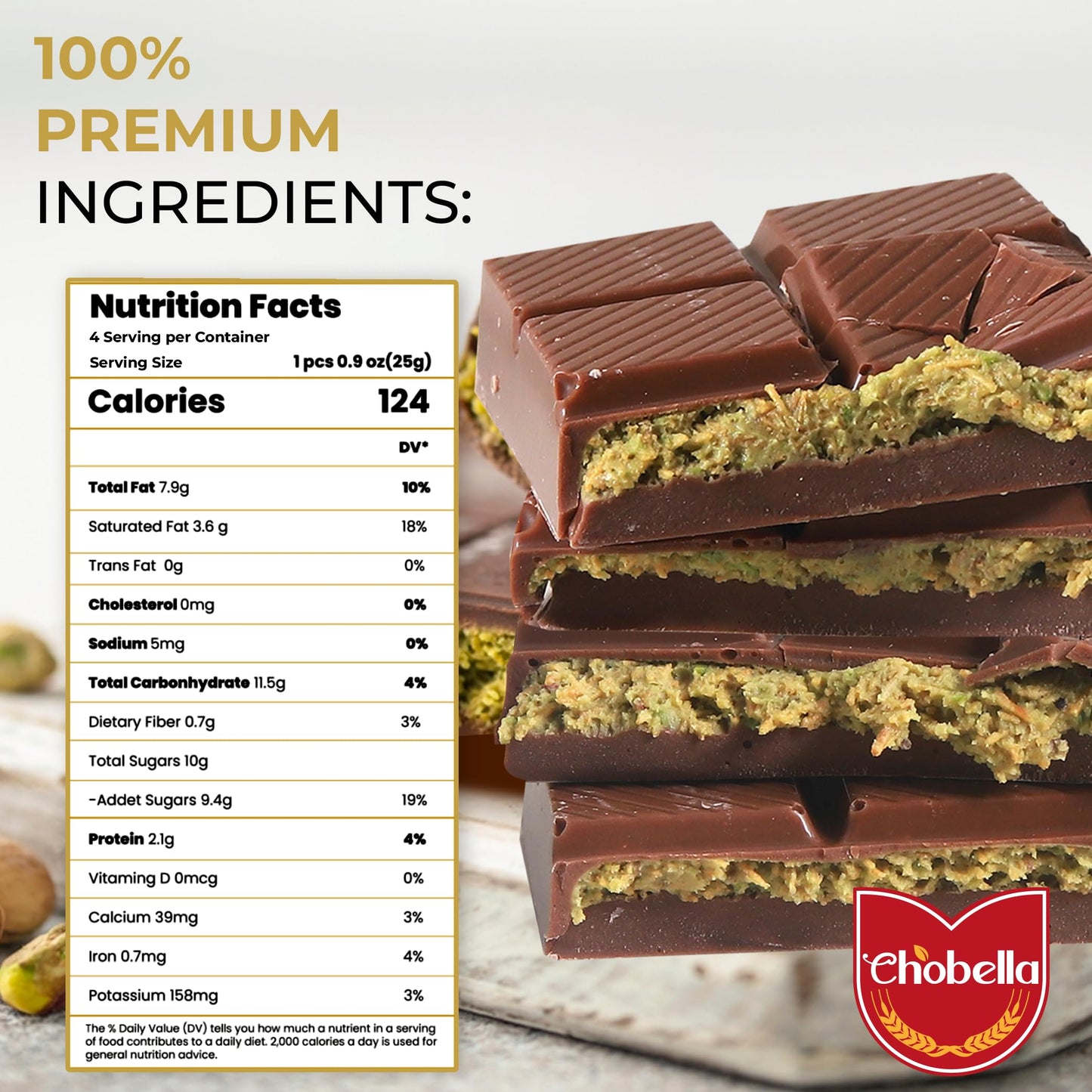 Chobella Dubai Chocolate Bar Pistachio 3.5 Oz (100G), Luxury Viral Dubai Chocolate With Shredded Phyllo Dough, Knafeh Candy Bar With Pistachio Cream And Kataifi, Knafeh, Gift Box