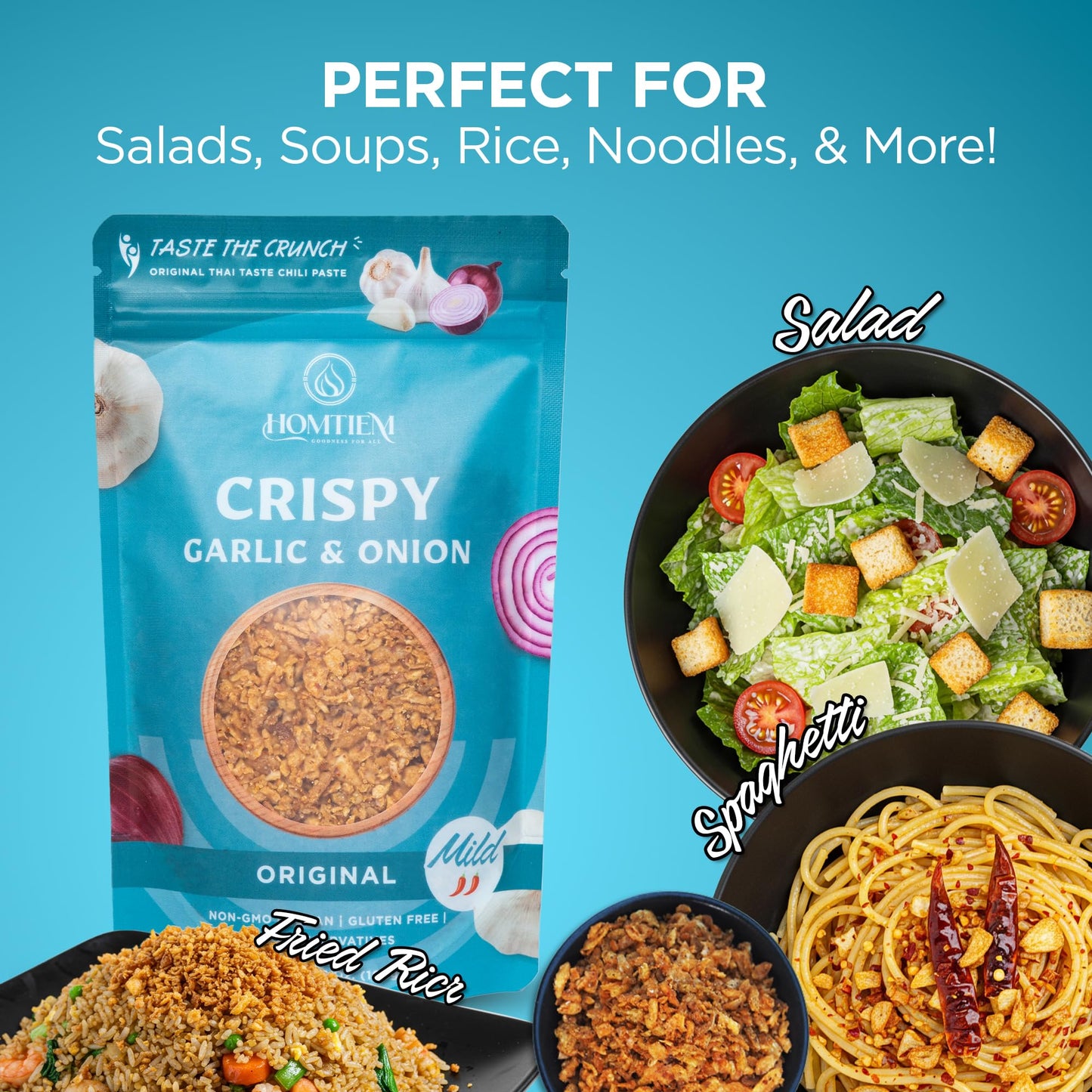 Homtiem Crispy Garlic & Onion : Original Mild 3.5 Oz., Mild Spice, Versatile Seasoning, All-Natural, Non-Gmo, Vegan & Gluten-Fre