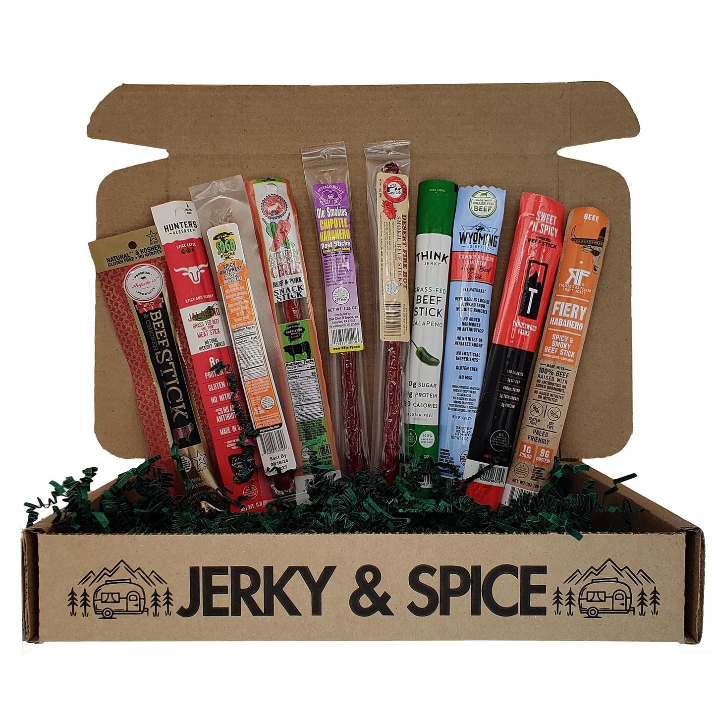 Spicy Meat Sticks Variety Pack (10 Count), Beef Stick Gift Box, Spicy Beef Jerky Gifts For Men, Hot Beef Jerky Gift Basket, Chil