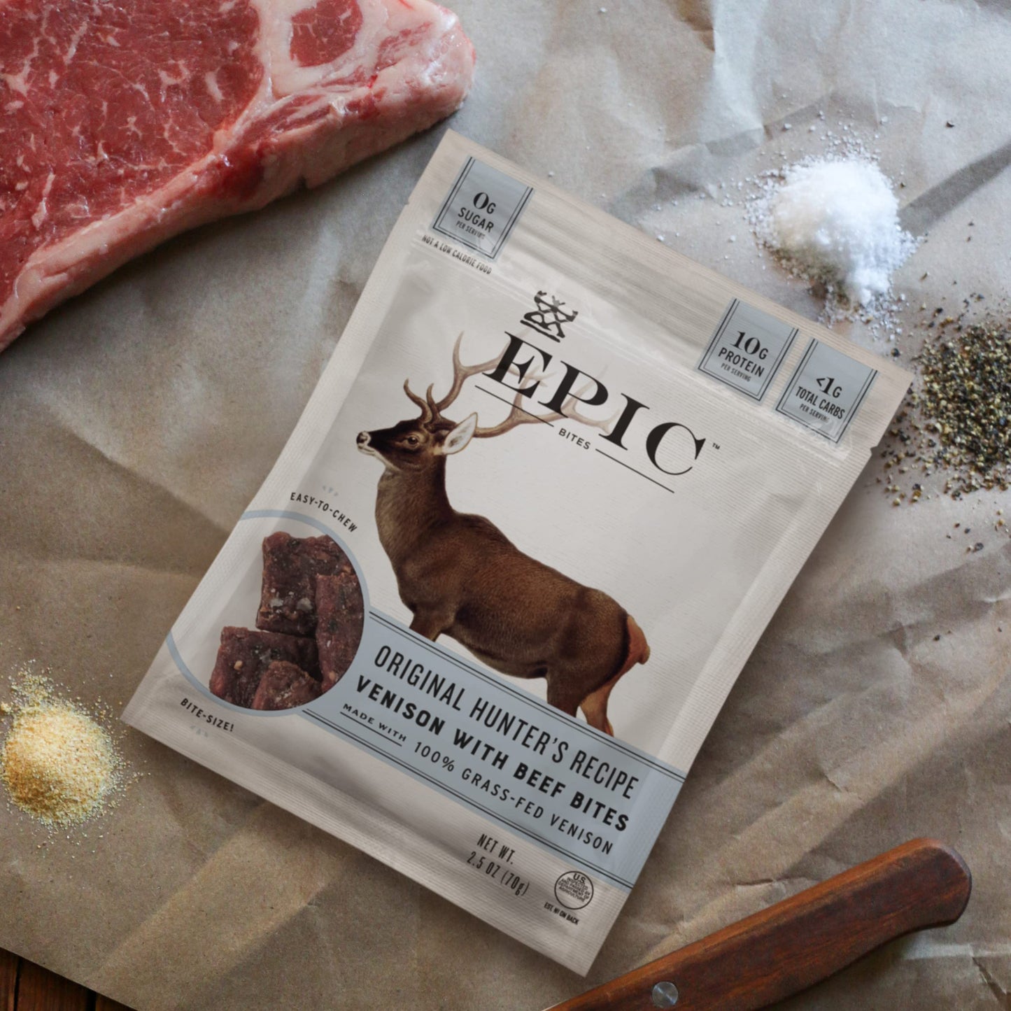 EPIC Venison with Beef Bites, Original Hunters Recipe, Keto Friendly, Whole30 Approved, Gluten Free, 8 Count, 20 oz