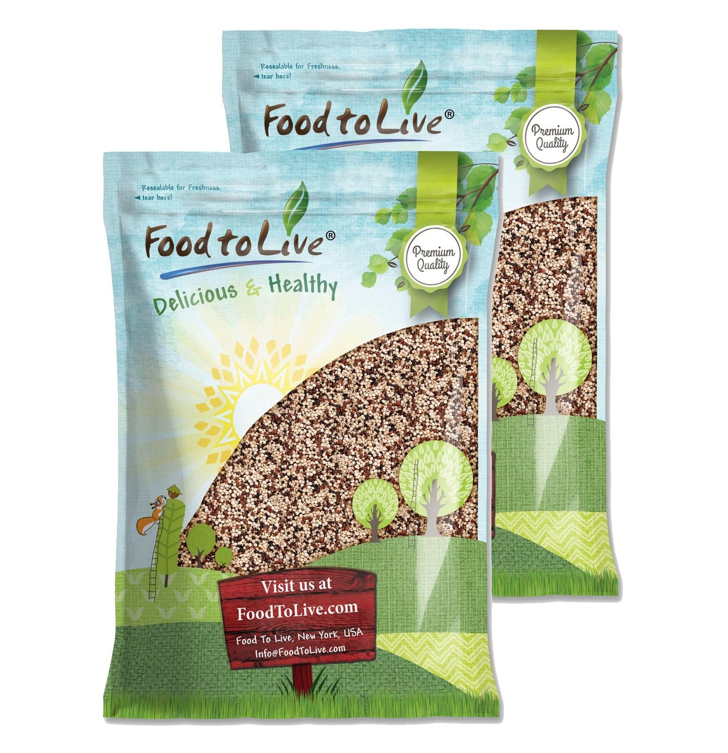 Food to Live Tri-Color Quinoa Grain, Blend of White, Black, and Red Seeds, 24 Pounds, Pre-Washed, Good Source of Fiber and Protein