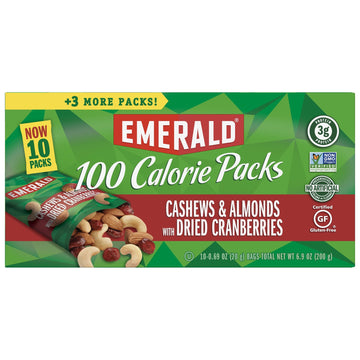 Emerald Nuts, Cashews and Almonds With Dried Cranberries, 100 Calorie Packs, 0.69 Ounce (Pack of 10)