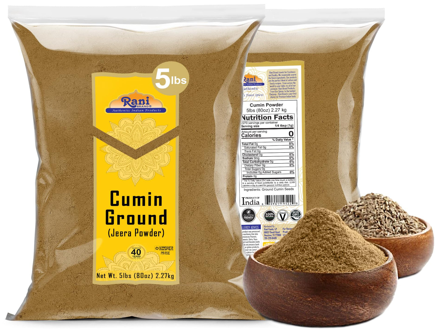 Rani Cumin (Jeera) Powder Spice 80Oz (5Lbs) 2.27Kg Bulk ~ All Natural | Vegan | Gluten Friendly | Non-Gmo | Kosher | Indian Orig