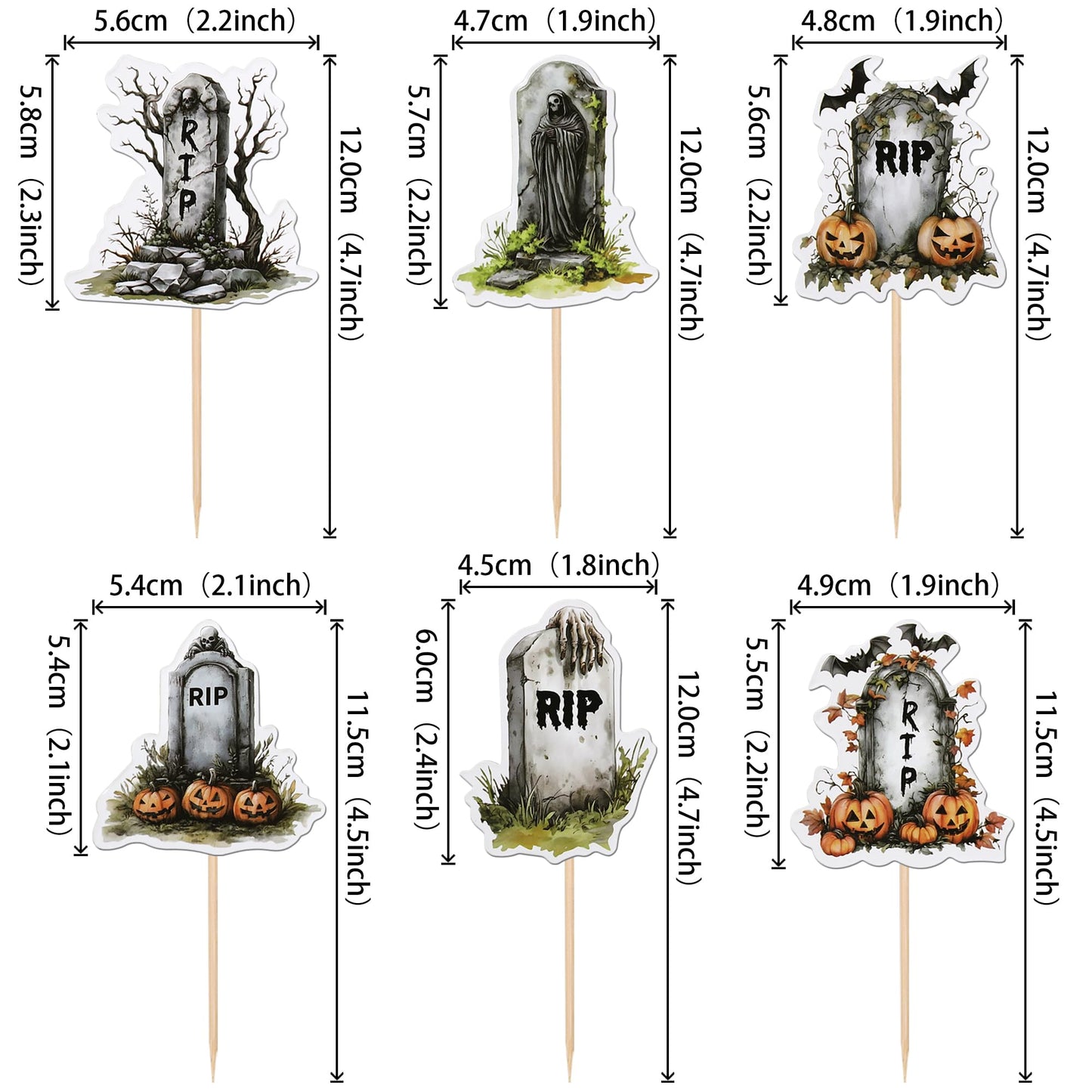 36 Pcs Halloween Tombstone Cupcake Toppers Rip Cemetery Graveyard Zombie Skeleton Pumpkin Bat Cupcake Picks Halloween Cupcake De