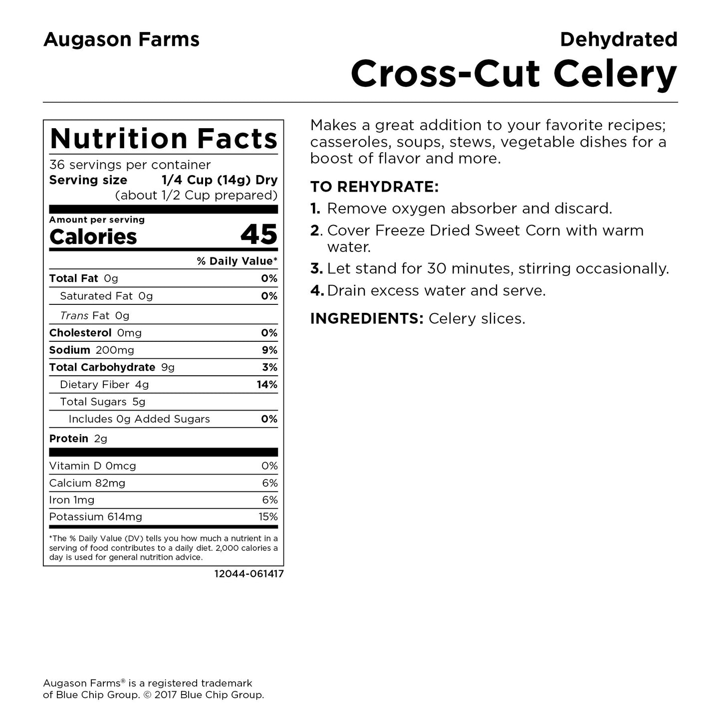 Augason Farms Dehydrated Cross Cut Celery Can, Emergency Food Supply, Everyday Meals, 36 Servings