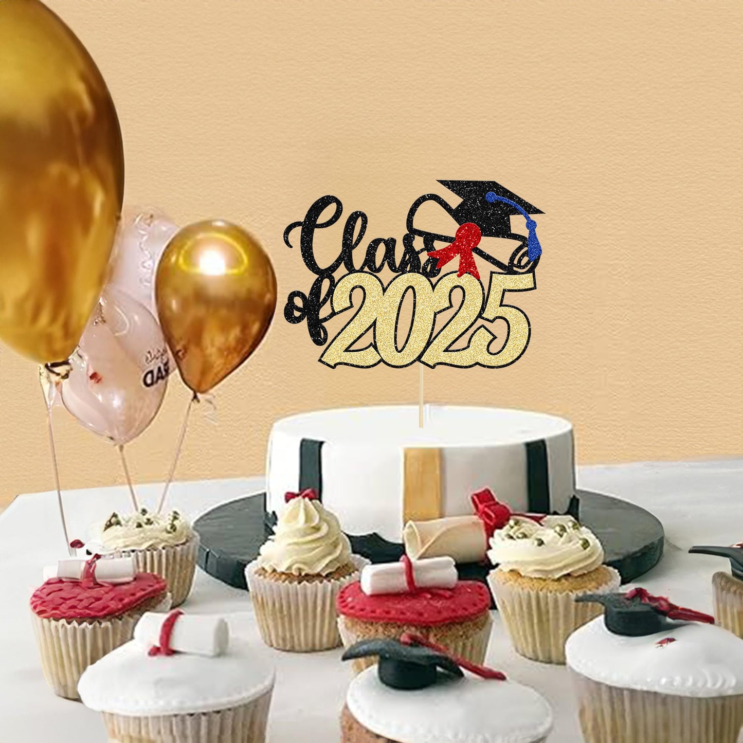 Gyufise 1 Pack Class Of 2025 Cake Topper Gold Glitter Diploma Cap 2025 Graduation Cake Pick Decoration For Senior High School University College Graduation Congrats Grad Party Decorations