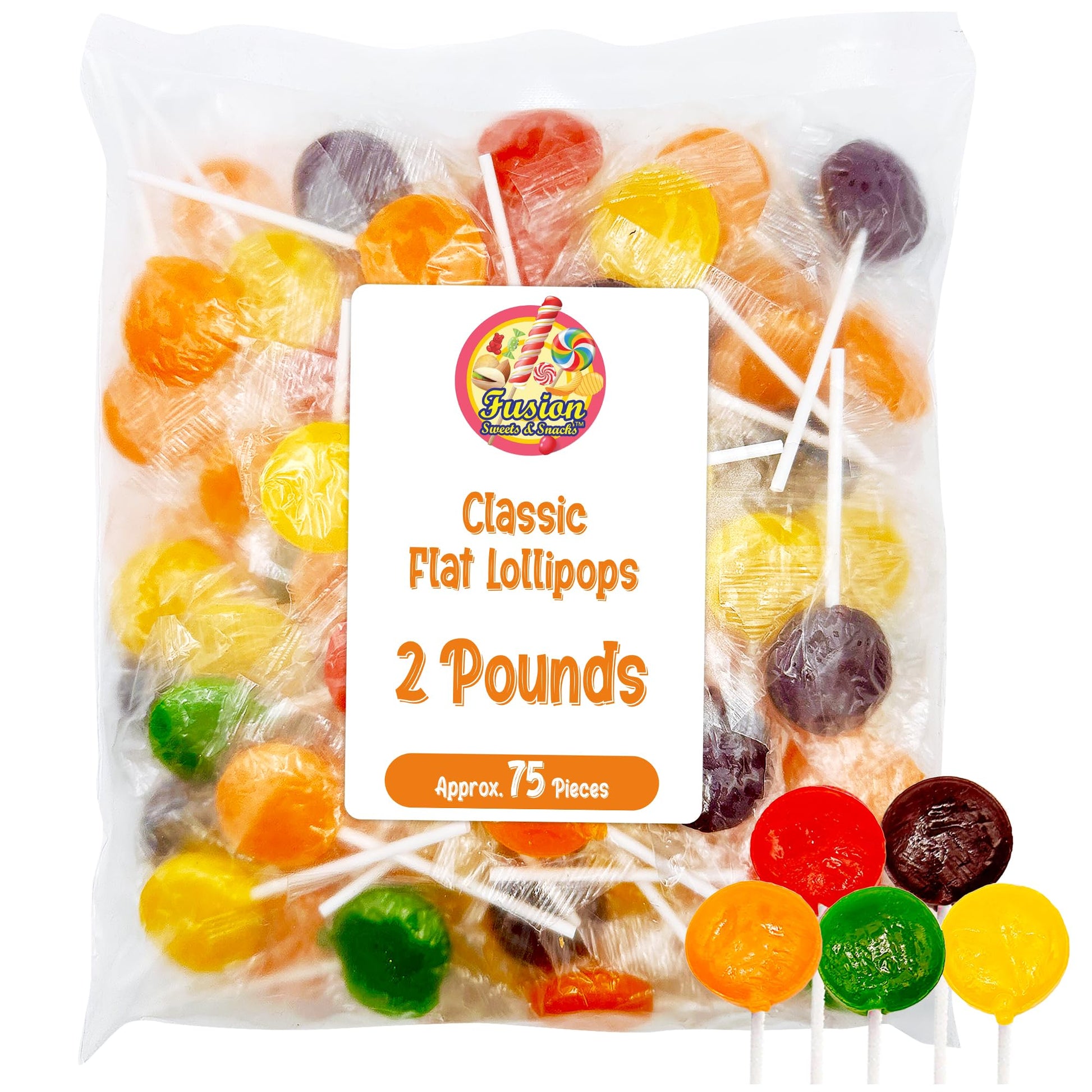 Lollipops Individually Wrapped - 2 Pound (About 75 pcs.) Bulk Suckers for Kids - Classic Lollipops Bulk Flats -5 Assorted Fruit 