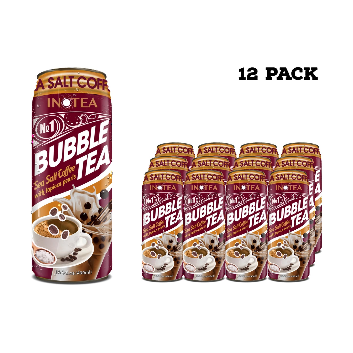 HYOJATEM Bubble Tea - Pack of 12 Cans, Assorted Flavors, 16.6oz Each, Black Milk Tea with Boba